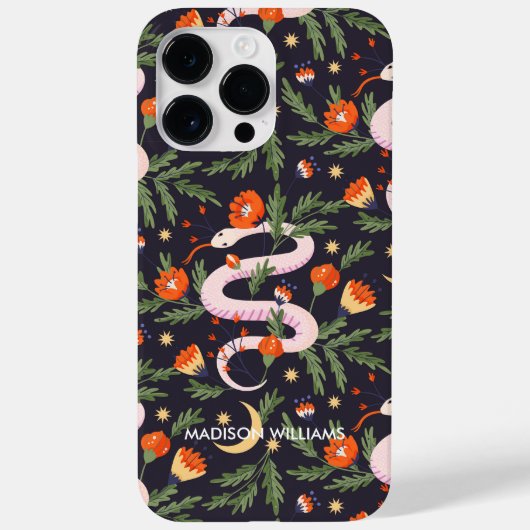 紫お洒落ヘビと植物学パーソナライズされた- Case-Mate iPhoneケース (裏面)