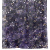 紫お洒落水彩金ゴールド青銅ムーンスターズ シャワーカーテン (正面)