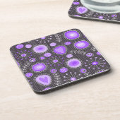紫お洒落灰色ハートと花フローラ コースター (左側)