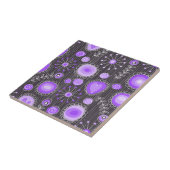 紫お洒落灰色ハートと花フローラ タイル (側面)