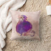 紫お洒落猫の水彩デザイン クッション (ブランケット)