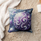 紫お洒落白オーナメント渦巻き クッション (ブランケット)