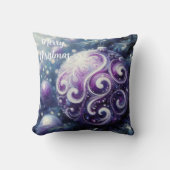 紫お洒落白オーナメント渦巻き クッション (正面)