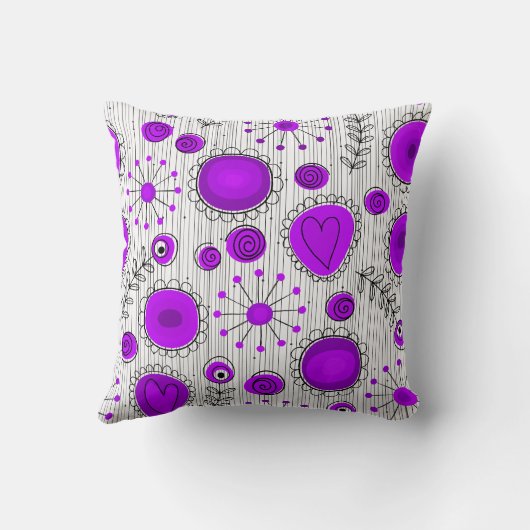 紫お洒落白ハートと花フローラ クッション (裏面)