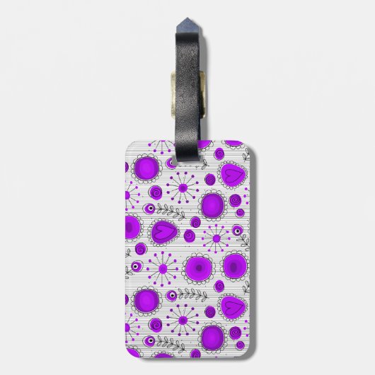 紫お洒落白ハートと花フローラ ラゲッジタグ (裏面縦)