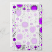 紫お洒落白ハートと花フローラ 便箋 (正面/裏面)