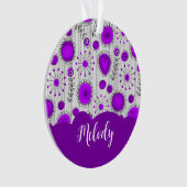 紫お洒落白ハート花フローラ名 オーナメント (正面)
