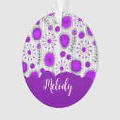 紫お洒落白ハート花フローラ名 オーナメント (正面)