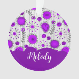 紫お洒落白ハート花フローラ名 オーナメント
