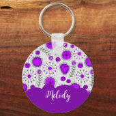 紫お洒落白ハート花フローラ名 キーホルダー (正面)
