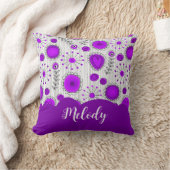紫お洒落白ハート花フローラ名 クッション (ブランケット)