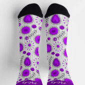 紫お洒落白ハート花フローラ名 ソックス (上部)