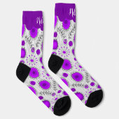 紫お洒落白ハート花フローラ名 ソックス (右)