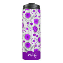 紫お洒落白ハート花フローラ名 タンブラー