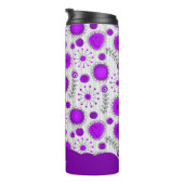 紫お洒落白ハート花フローラ名 タンブラー (回転右)