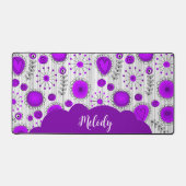 紫お洒落白ハート花フローラ名 デスクマット (正面)