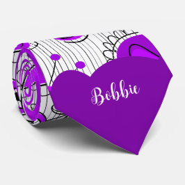 紫お洒落白ハート花フローラ名 ネクタイ