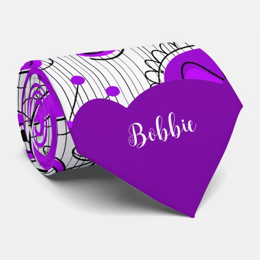 紫お洒落白ハート花フローラ名 ネクタイ (ロール)