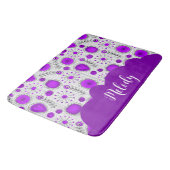 紫お洒落白ハート花フローラ名 バスマット (アングル)