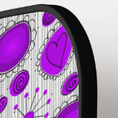 紫お洒落白ハート花フローラ名 ピックルボールラケット (左詳細)