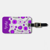 紫お洒落白ハート花フローラ名 ラゲッジタグ (正面横)