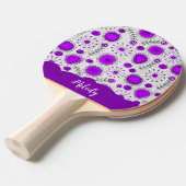 紫お洒落白ハート花フローラ名 卓球ラケット (正面アングル)