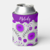 紫お洒落白ハート花フローラ名 缶クーラー (缶正面)