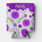 紫お洒落白ハート花フローラ名 缶クーラー (正面)