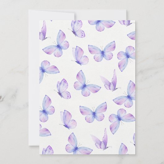 紫お洒落私たちの小さな蝶1st誕生日 招待状 (裏面)