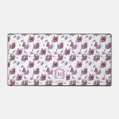 紫お洒落蝶パターンモノグラム デスクマット (正面)