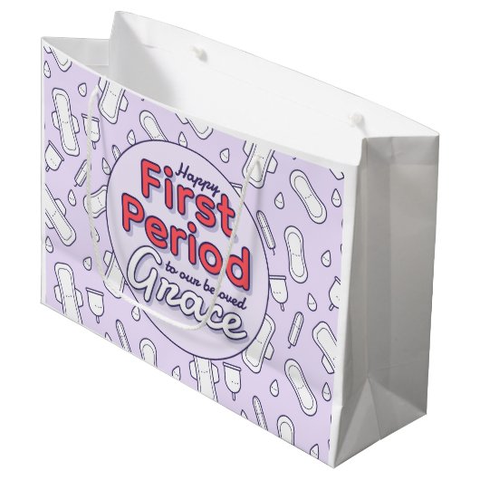 紫かわいいタンポンパッドファースト期パーティー ラージペーパーバッグ (正面アングル)