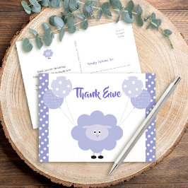 紫かわいい甘い子羊、赤ちゃんシャワーありがとう ポストカード