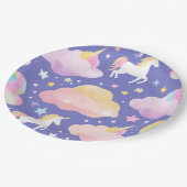 紫かわいい虹のユニコーン誕生日の女の子の子 ペーパープレート (アングル)