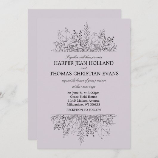 紫かわいらしで 招待状 (正面/裏面)