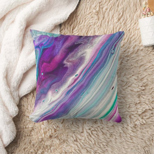紫かわいらしとターコイズ抽象芸術絵を描 クッション (ブランケット)