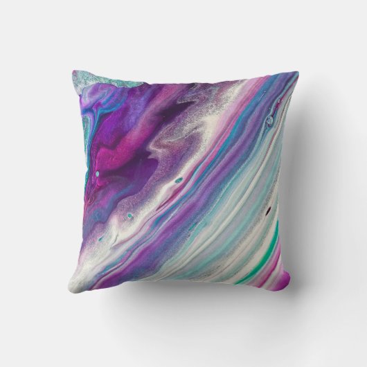 紫かわいらしとターコイズ抽象芸術絵を描 クッション (裏面)