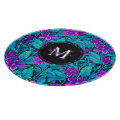 紫かわいらしとティール(緑がかった色)ブルーフローラパーソナライズされた カッティングボード (角)