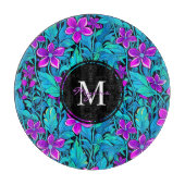 紫かわいらしとティール(緑がかった色)ブルーフローラパーソナライズされた カッティングボード (正面)