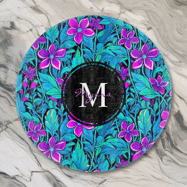 紫かわいらしとティール（緑がかった色）ブルーフローラパーソナライズされた カッティングボード