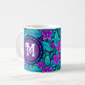 紫かわいらしとティール(緑がかった色)ブルーフローラパーソナライズされた コーヒーマグカップ (正面左)