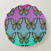 紫かわいらしとティール(緑がかった色)蝶パーソナライズされた ラウンドクッション (裏面)