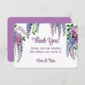 紫かわいらしとピンクの藤結婚の サンキューカード (正面/裏面)