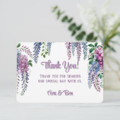 紫かわいらしとピンクの藤結婚の サンキューカード (スタンド正面)