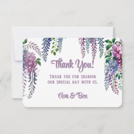 紫かわいらしとピンクの藤結婚の サンキューカード