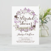 紫かわいらしと灰色のフローラリースブライダルシャワー 招待状 (スタンド正面)