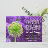 紫かわいらしと緑の花の結婚式招待状 招待状 (スタンド正面)