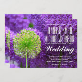 紫かわいらしと緑の花の結婚式招待状 招待状 (正面/裏面)