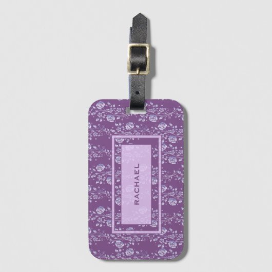紫かわいらしと薄紫フローラパーソナライズされた ラゲッジタグ (正面縦)
