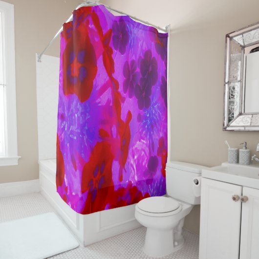 紫かわいらしと赤のガーデンフロックスの花 シャワーカーテン (インサイチュ)