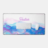 紫かわいらしと青のインクの渦巻きパーソナライズされた形 デスクマット (キーボード&マウス)